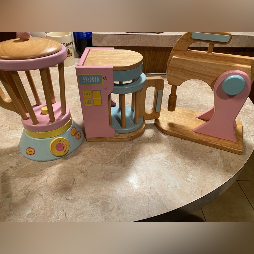 Wooden Play Kitchen Appliance Trio - Pink & Light Blue